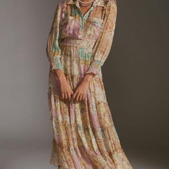 Misa V Neck Buttonfront Maxi Dress-A705
